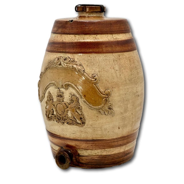 This is a Great Looking - Very Unusual Authentic Antique Salt Glaze Stoneware English Pub Brandy, Whisky, Port or Other...