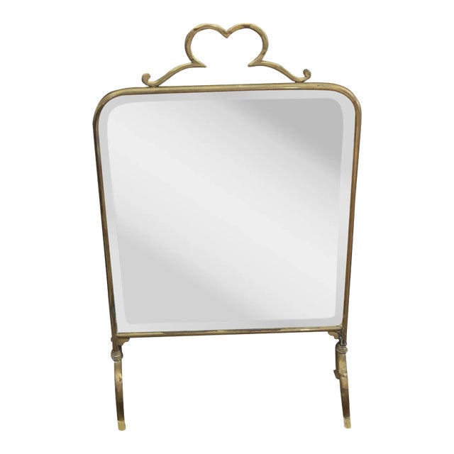 Mid 19th Century Victorian Beveled Edge Mirror and Brass Stand Fire Screen For Sale
