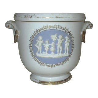 Antique White Porcelain With Jasperware Plaque Cherub Design Cache Pot For Sale