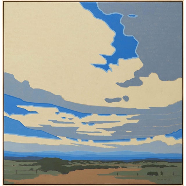 Contemporary Bluffs West by Michael Magrin | Oil on canvas Landscape with blue sky and distant hills. For Sale - Image 3 of 5