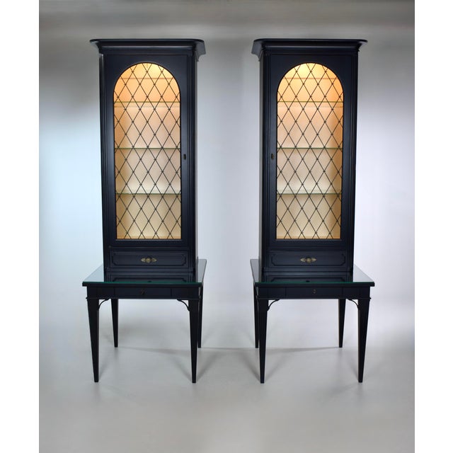 Louis XVI French Ebonized Bookcase Vitrine Cabinets, Baker Furniture, 1960's For Sale - Image 16 of 16