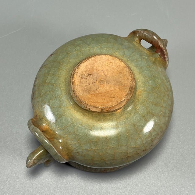 Ceramic Vintage‑Style Chinese Longquan Celadon Censer With Dragon‑Shaped Handles For Sale - Image 7 of 7
