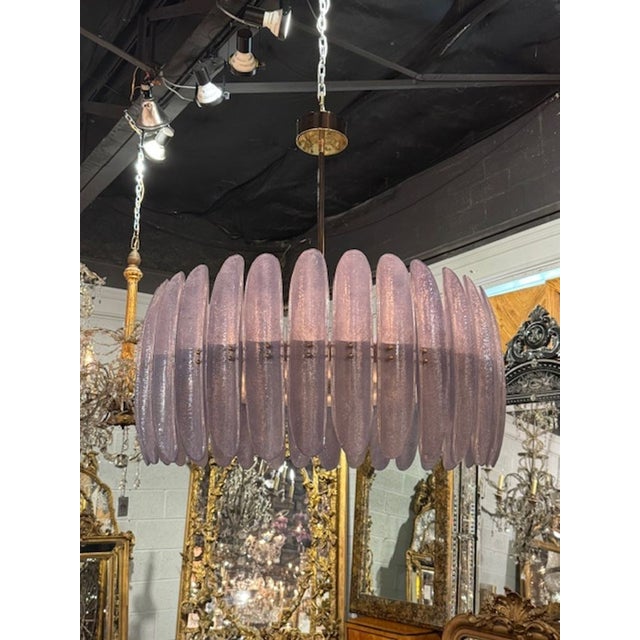 Metal Modern Murano Glass Chandelier in Soft Lavender For Sale - Image 7 of 7
