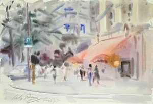 Carlo Ravagnan, View of Paris, Watercolor, 1970s
