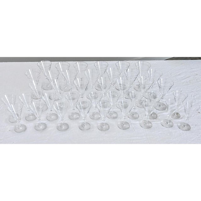Traditional Vintage Belgian Etched Crystal Martini & Cocktail Glasses - Set of 38 For Sale - Image 3 of 11