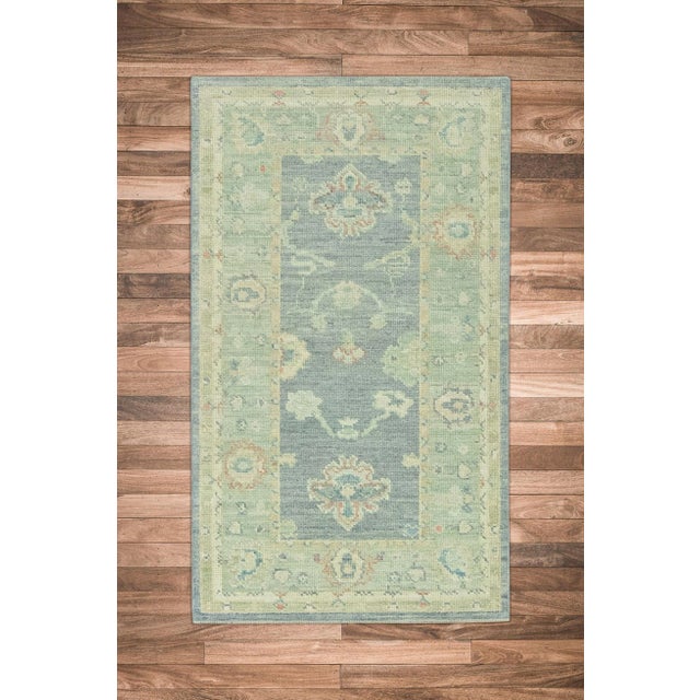 Modern Light Gray Field Multicolor Handwoven Turkish Oushak Rug 3' X 5'4" For Sale - Image 3 of 6