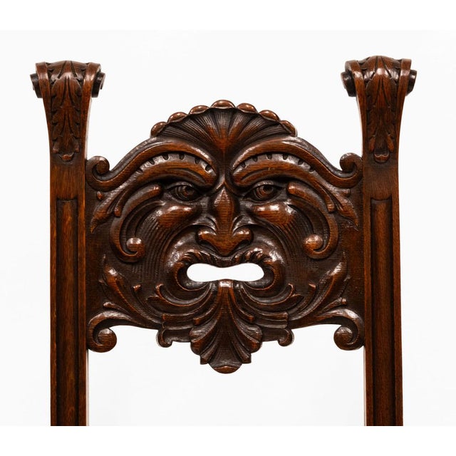 English Edwardian Oak Side Chair with Carved Green Man, 1890s For Sale - Image 11 of 12