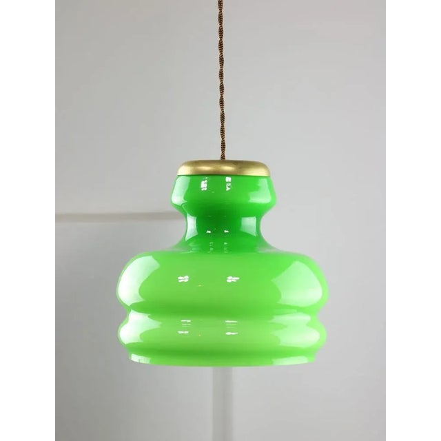 Mid-Century Italian Green Brass and Glass Pendant Lamp For Sale - Image 11 of 11