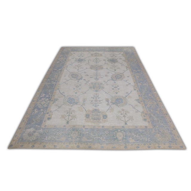 Blue & White Handwoven Turkish Oushak Rug 9'6" X 13'7" For Sale In Houston - Image 6 of 7