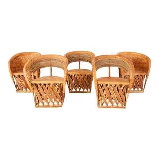 Set of Five Mexican Leather and Cedar Equipale Chairs For Sale