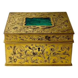 19th Century French Gilt Bronze and Malachite Trinket Box For Sale