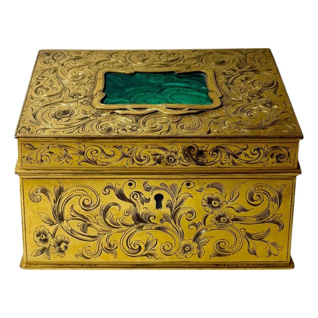 19th Century French Gilt Bronze and Malachite Trinket Box For Sale