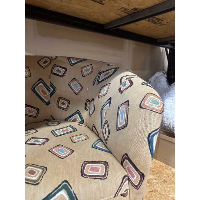 Metal 1970s Pair of Fun Design Covered Tan Chairs on Wheels- Missing 1 Wheel For Sale - Image 7 of 10
