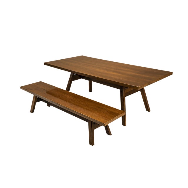 Torbecchia Walnut Dining Table and Bench by Giovanni Michelucci for Poltronova, Italy, 1965, Set of 2 For Sale