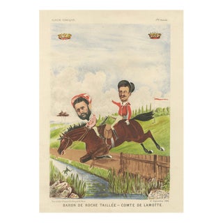 After Bisetsky, French Belle Époque Racing Caricature, Baron De Roche Taillée & Lamotte, 1884, Chromolithograph For Sale