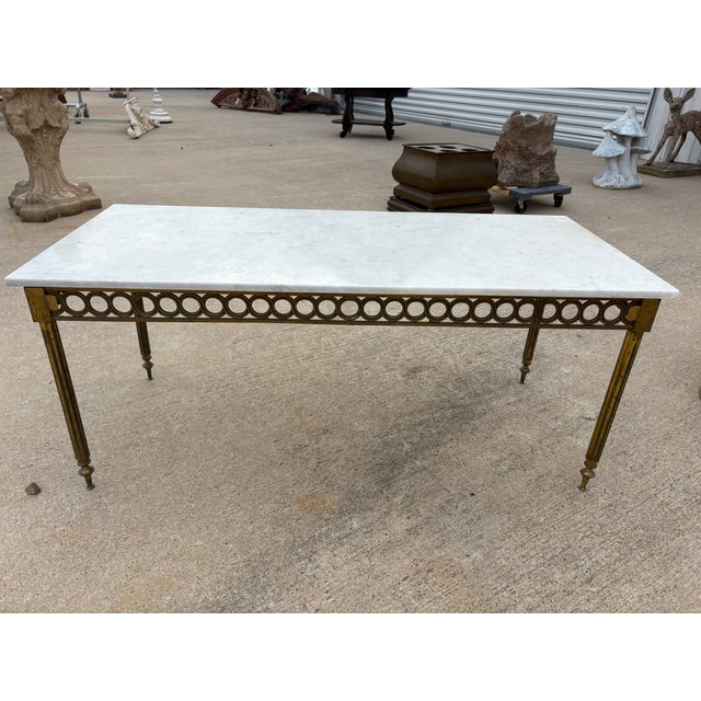 Metal 1950s French Louis XVI Style Brass and Marble Cocktail Table For Sale - Image 7 of 14
