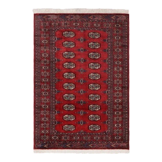 Rustic Bokhara Red/Blue Hand Knotted Wool Rug For Sale