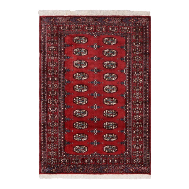 Rustic Bokhara Red/Blue Hand Knotted Wool Rug For Sale