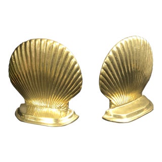 Vintage Sea Shell Solid Brass Bookends - a Pair For Sale