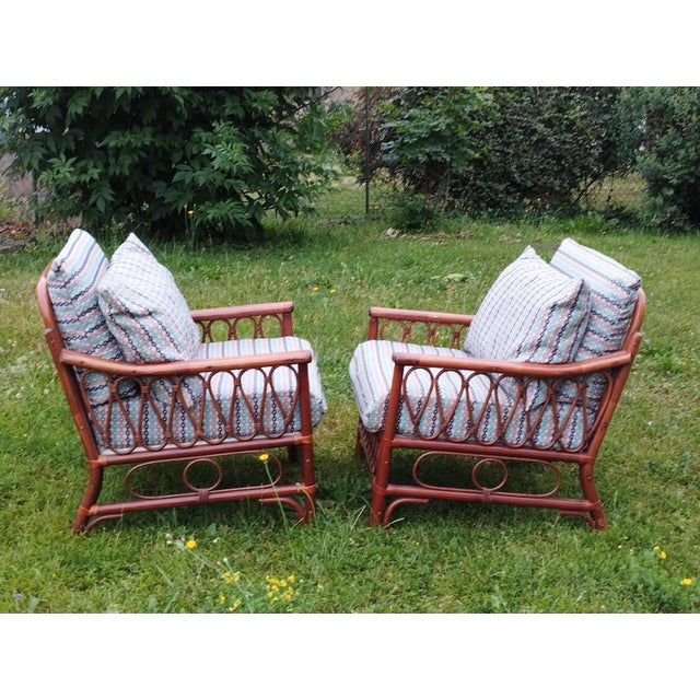 Vintage Rattan Armchairs with Quilted Seats, Set of 2 For Sale - Image 10 of 18