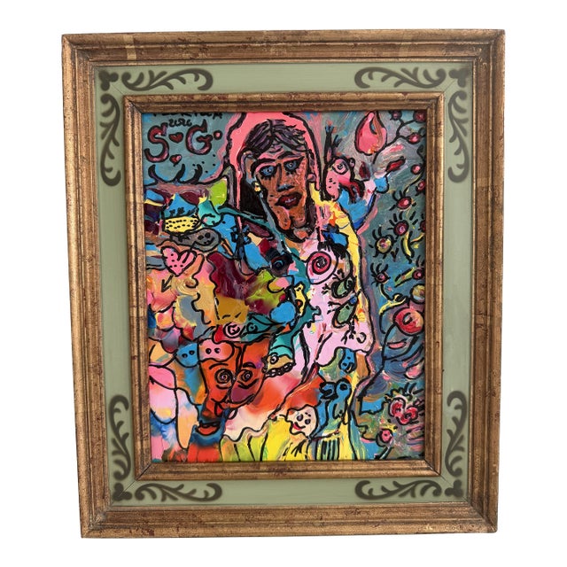 Serg Graff "Flower Fairy" Abstract Acrylic Painting Framed Outsider Art Coa For Sale