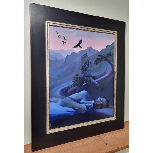 In "Unbroken Silence," a serene figure rests peacefully against a backdrop of ethereal mountains, enveloped in a tranquil...