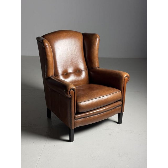 Sheep Leather Wingback Armchair For Sale - Image 16 of 17