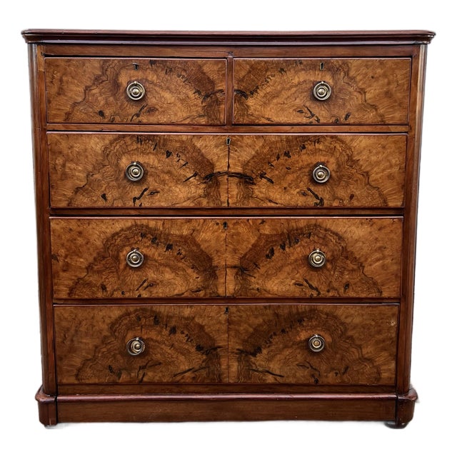 French 19th Century Louis Philippe Burl Walnut Chest of Drawers / Commode For Sale