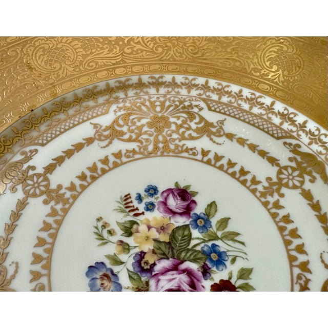 Gold 1920s Czechoslovakian Six Gold Encrusted Porcelain Plates | Antique Dinner Plates I Bohemian I Housewarming I Art Deco I Gold Gilded Border For Sale - Image 8 of 14