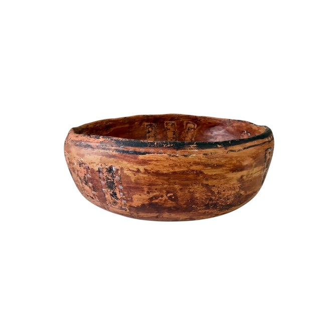 Tribal Vintage Amazonian Wauja Indigenous Redware Ceramic Bowl Brazil For Sale - Image 3 of 7