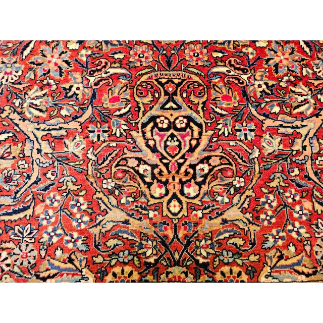 Early 20th Century Persian Kashan Rug, Hand-Knotted Wool & Cotton, Floral Design, Red & Navy, 5x7 For Sale - Image 13 of 16