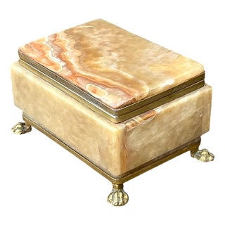Vintage Onyx and Brass Footed Box For Sale