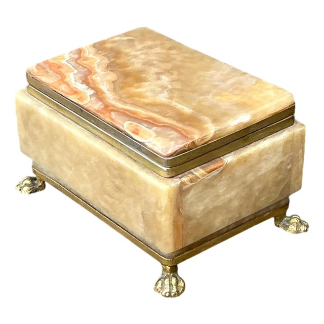 Vintage Onyx and Brass Footed Box For Sale