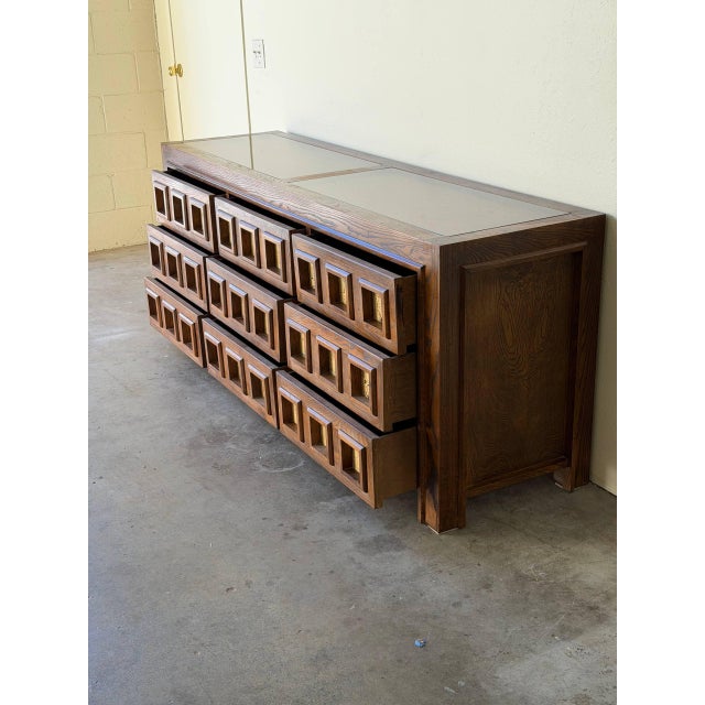 1970s Brutalist Oak Dresser 1970s – Vintage Mid Century Modern Lowboy, Sculptural Textured Credenza For Sale - Image 5 of 9