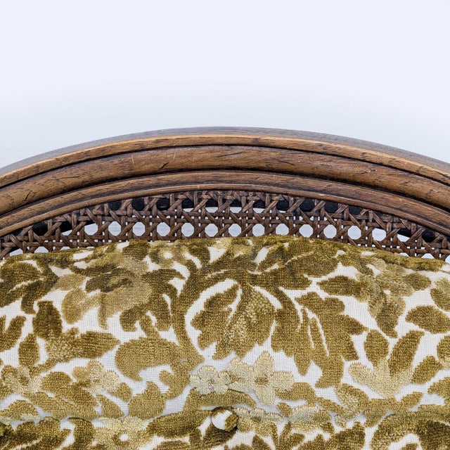 Green Thomasville Vintage Lounge Chair With Carved Wood Frame and Green Floral Upholstery For Sale - Image 8 of 8