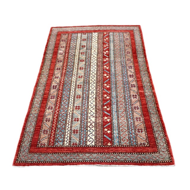 Textile 2'11" X 4'10" Small Hand Knotted Geometric Persian Afshari Design Rug (3' X 5') For Sale - Image 7 of 11