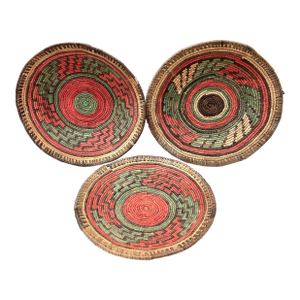 Early 20th Century African Coiled Raffia Basket Bowls – Uganda, Set of 3