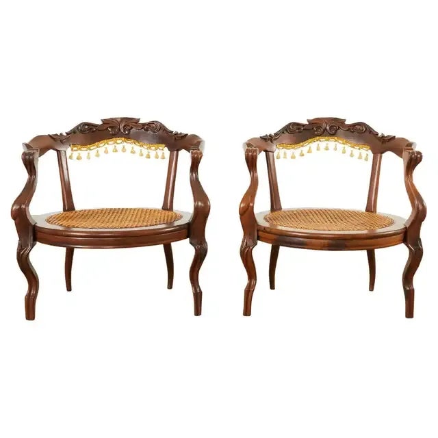 Pair of Venetian Rococo Style Caned Barrel Armchairs For Sale - Image 13 of 13