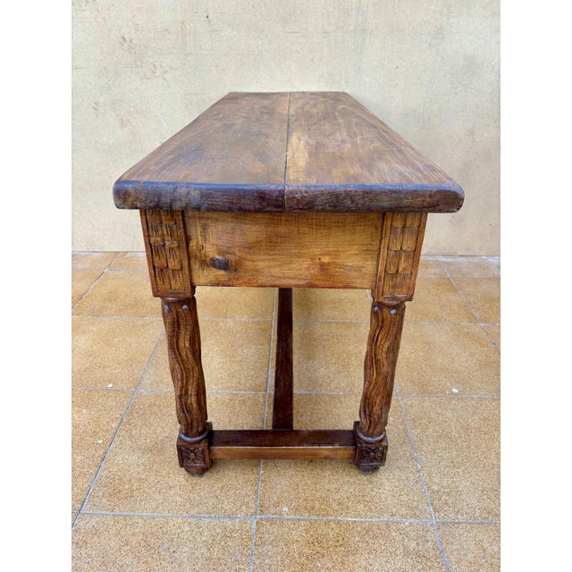 Brown Spanish Walnut Low Table With Carved Drawers, Circa 1930 For Sale - Image 8 of 9