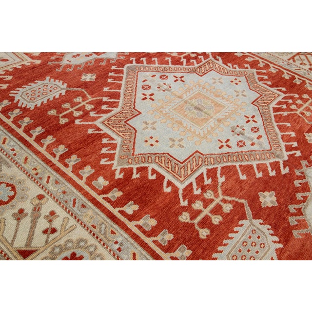 Modern Oushak Handmade Designed Wool Rug With a Terracotta Orange Color For Sale - Image 10 of 12