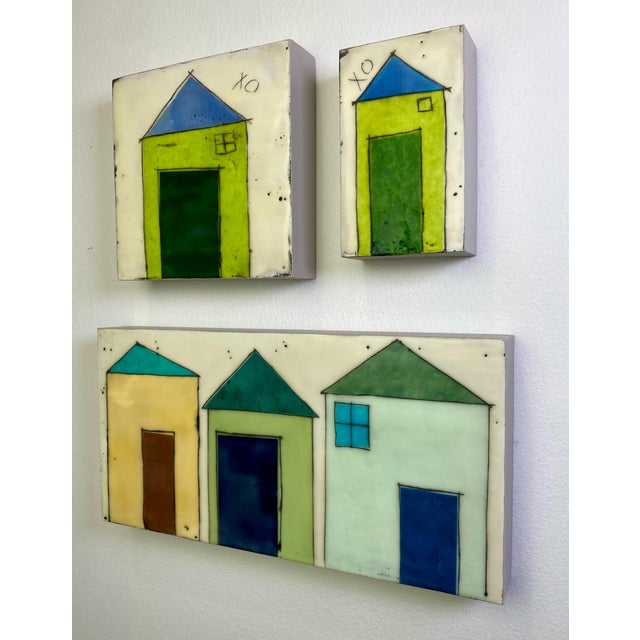 2020s Encaustic Collage Installation by Gina Cochran - Tiny Dwellings Series - Sea Glass Trio For Sale - Image 5 of 5