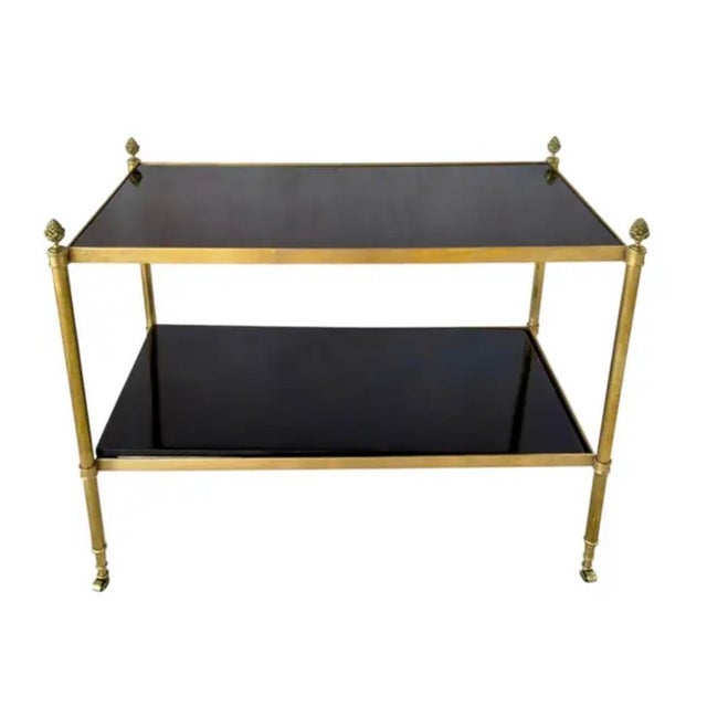 Black Pair Neoclassical Style Brass Side Tables With Black Lacquered Tops Jansen Style For Sale - Image 8 of 12