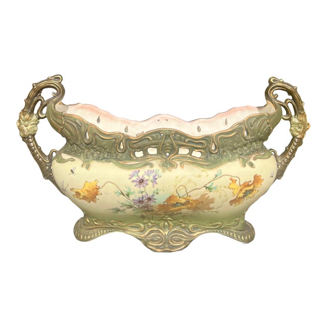Fine Antique Porcelain Oblong Planter Marked Ernst Wahliss Austria For Sale