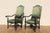 Traditional Pair of Antique High Back Throne Armchairs | Green Upholstery & Gold Monogram | Early 20th Century For Sale - Image 3 of 18