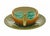 This charming French majolica cup and saucer is whimsically shaped like a ripe orange, complete with a sculptural twig-...