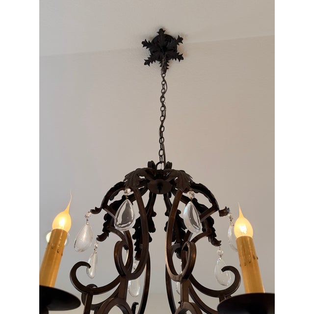 Large Gothic Revival Style Iron & Crystal Twelve-Light Chandelier, Circa 2000s For Sale - Image 4 of 5