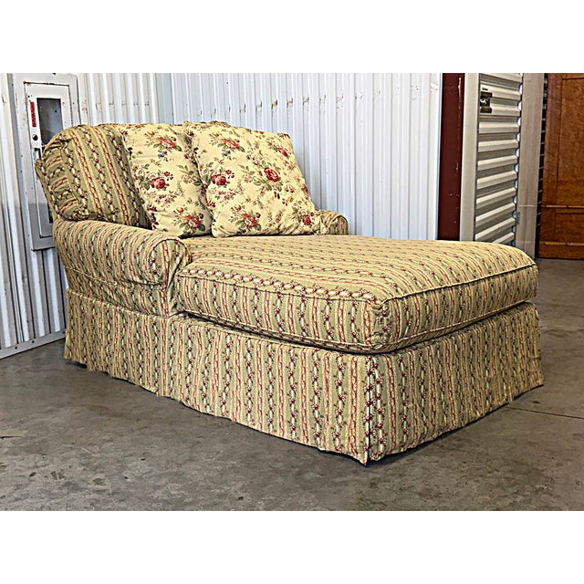 Lee Industries Traditional Chaise Lounge With Floral Stripe Upholstery and Pillows For Sale - Image 9 of 9
