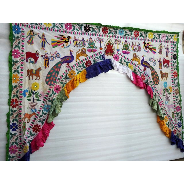 Traditional Vintage Door Valance Kutch Hand Embroidered Door Topper Curtain Wall Hanging For Sale - Image 3 of 6