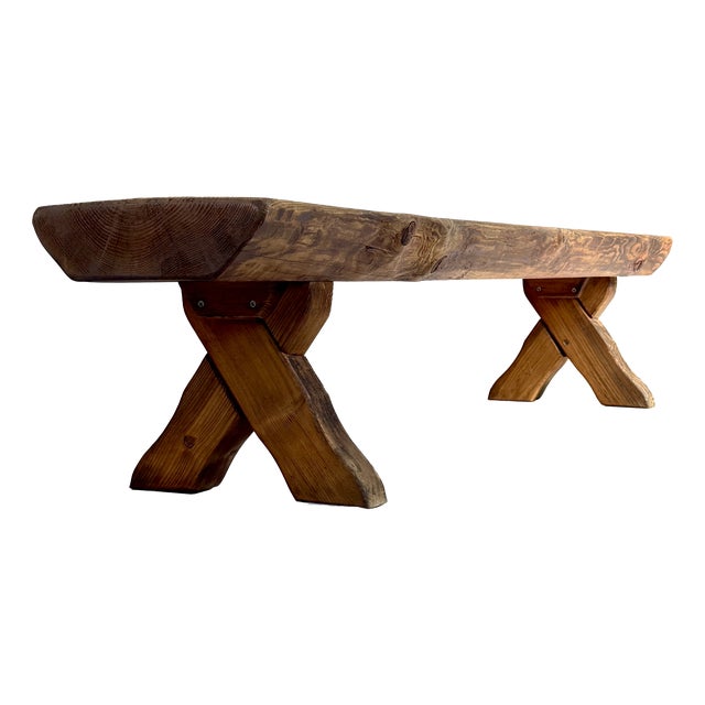 Vintage Wooden Brown Bench, 1970s For Sale