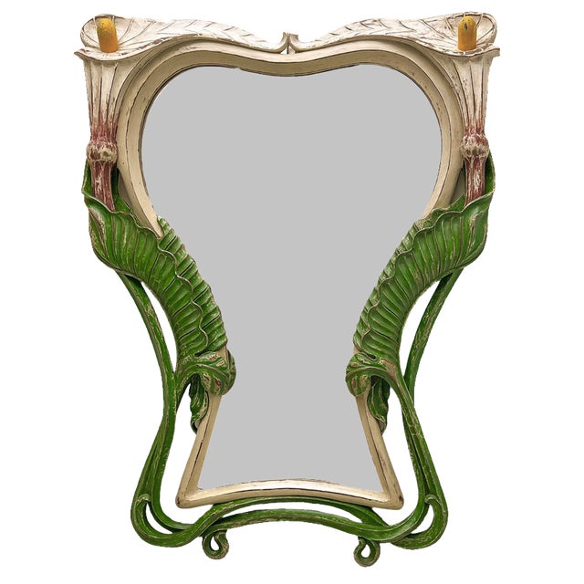 Art Nouveau Carved Wood Mirror with Calla Lilys, 1900s For Sale